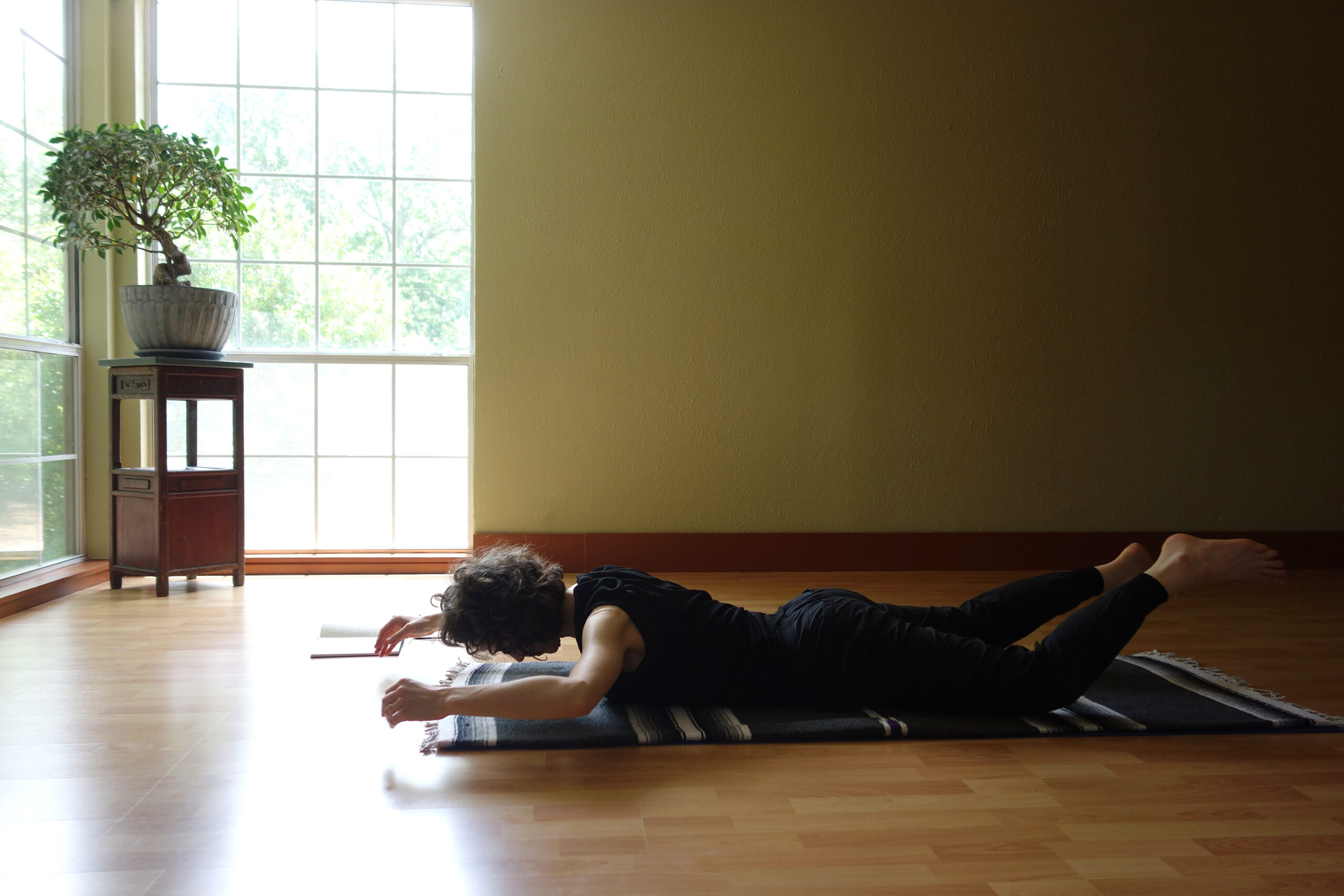 somatic yoga practice in home studio, Jessica O'Keefe,